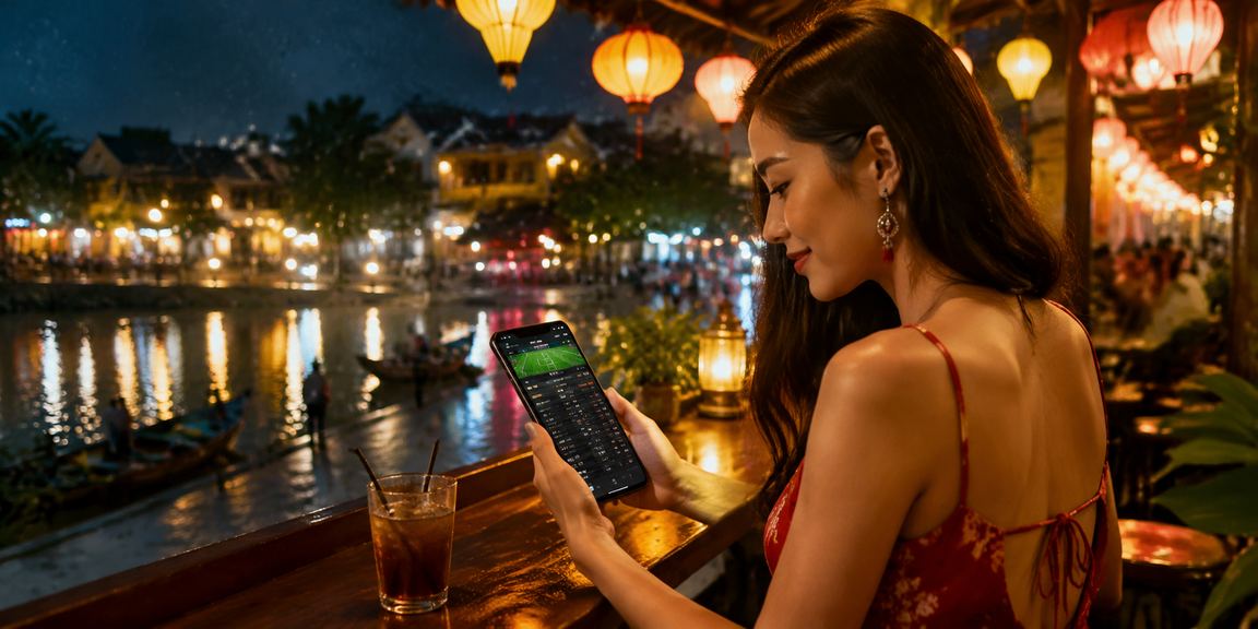 Người chơi thưởng thức cà phê khi trải nghiệm game tại Hội An